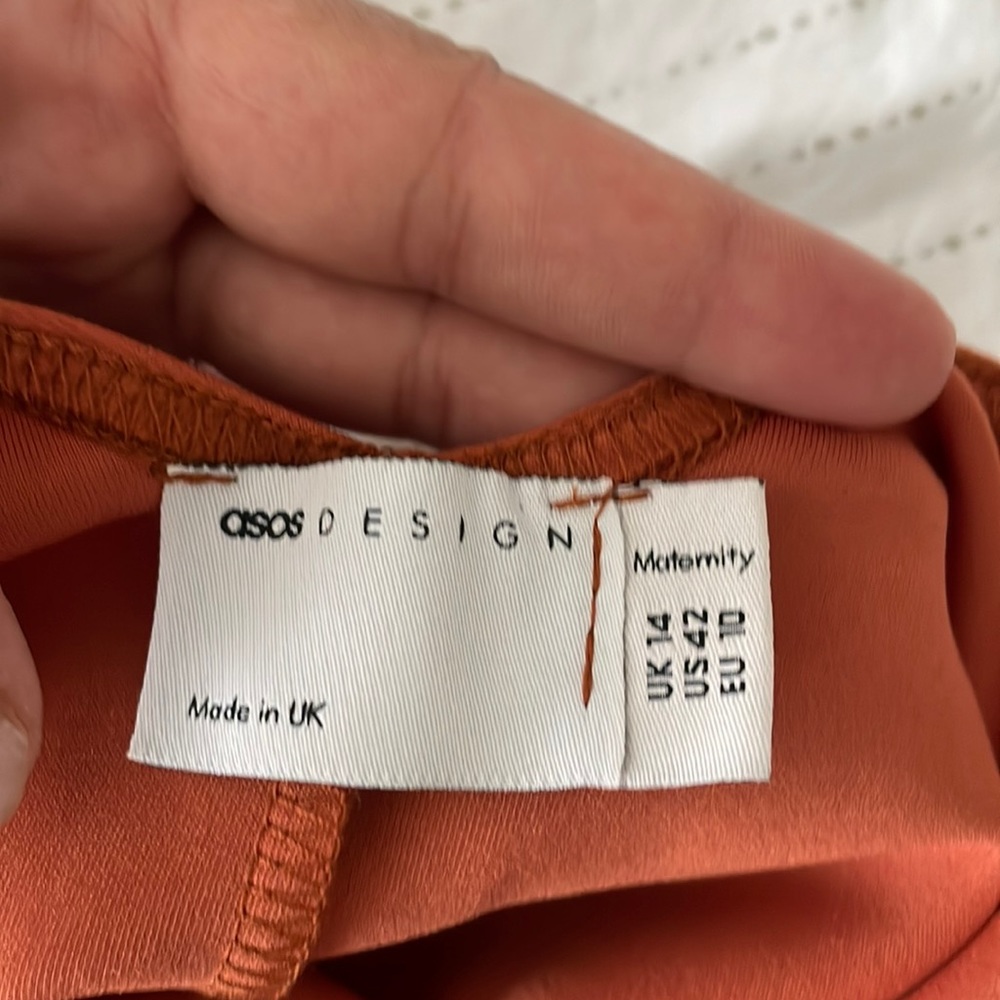 Cute rust orange with back button detail maternity dress for night out